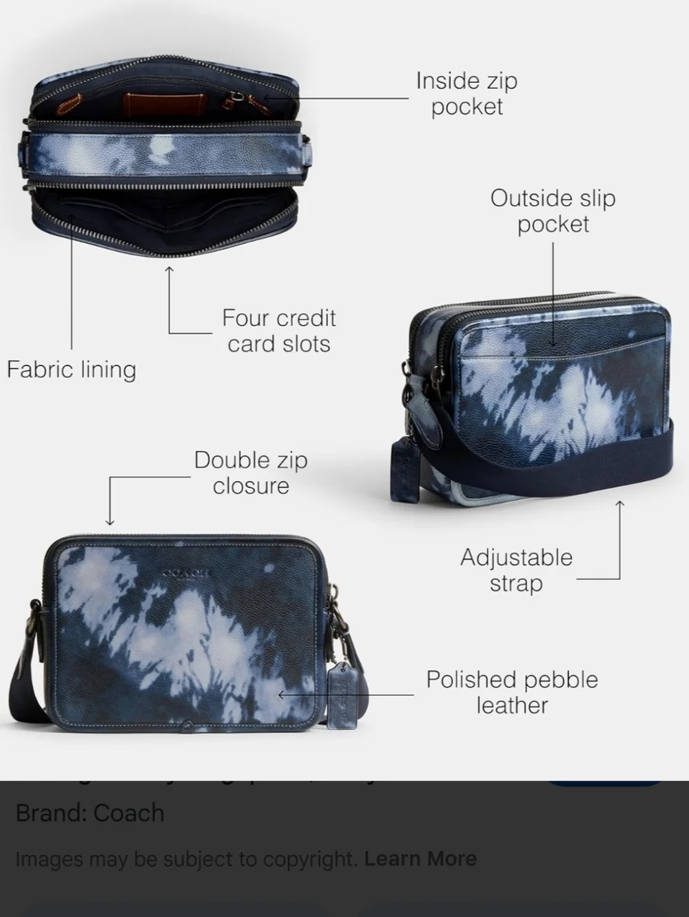 Coach Charter Crossbody Bag 24 in Midnight Navy Tie-Dye. - Picture 12 of 16